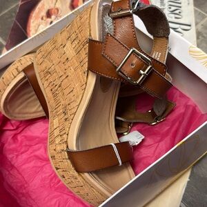Yellow Box Brown Cork Wedge Sandals
